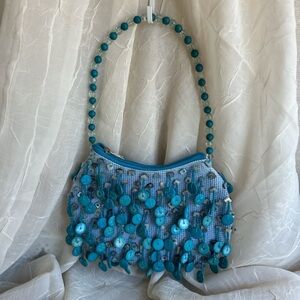 Blue Wood Beads purse bag